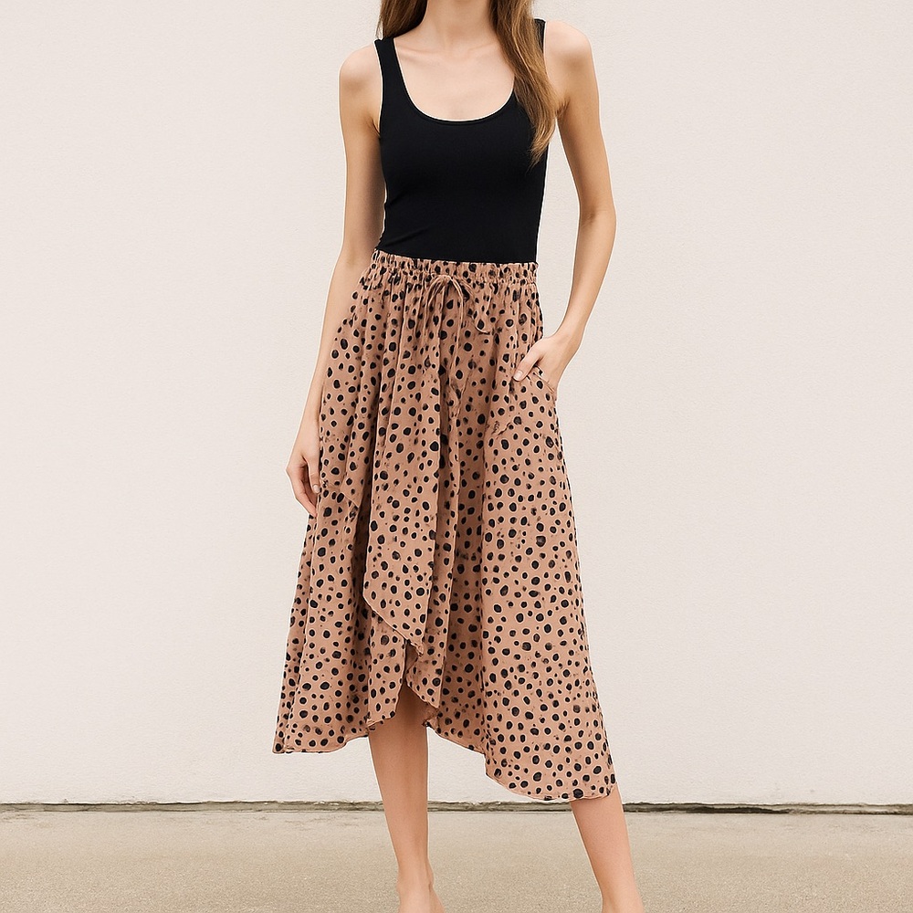 Listicle NEW Tan Black Leopard Print Layered Midi Skirt Small Medium Large - Picture 1 of 9